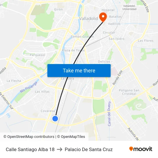 Calle Santiago Alba 18 to Palacio De Santa Cruz map