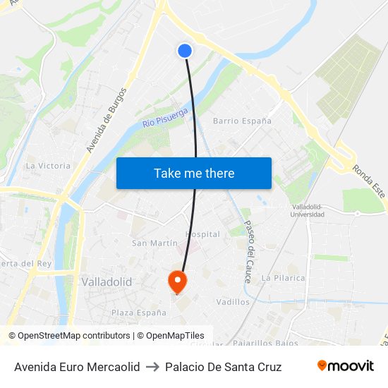 Avenida Euro Mercaolid to Palacio De Santa Cruz map