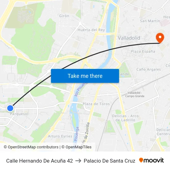 Calle Hernando De Acuña 42 to Palacio De Santa Cruz map