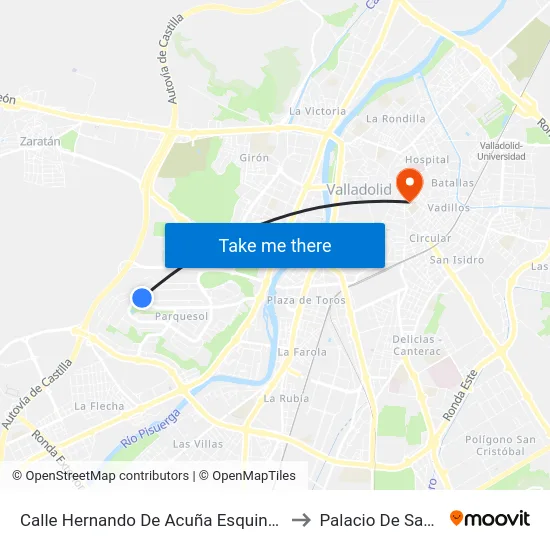 Calle Hernando De Acuña Esquina Padre Llanos to Palacio De Santa Cruz map