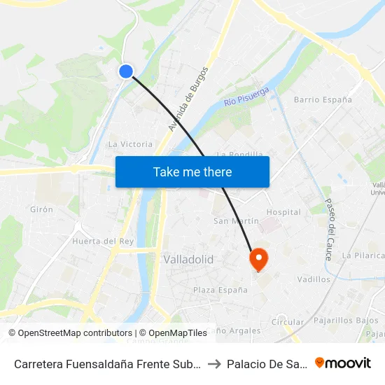 Carretera Fuensaldaña Frente Subida Fuente El Sol to Palacio De Santa Cruz map