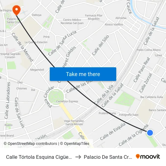 Calle Tórtola Esquina Cigüeña to Palacio De Santa Cruz map