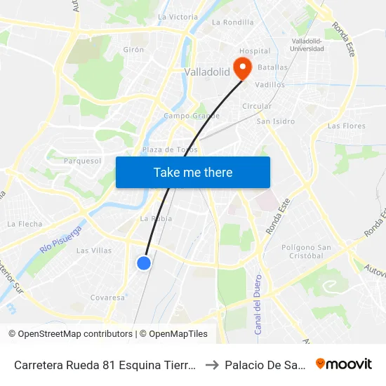 Carretera Rueda 81 Esquina Tierra De Sepúlveda to Palacio De Santa Cruz map