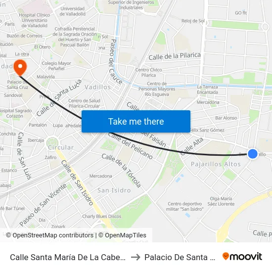 Calle Santa María De La Cabeza 37 to Palacio De Santa Cruz map