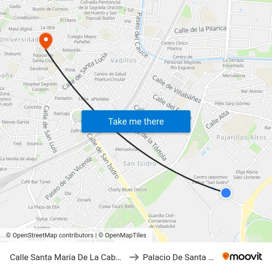 Calle Santa María De La Cabeza 9 to Palacio De Santa Cruz map