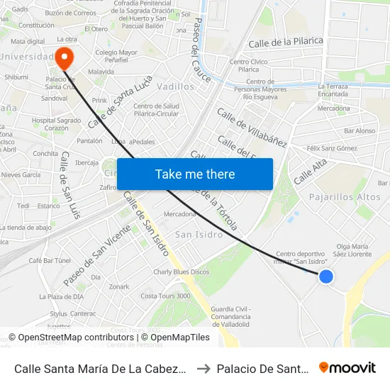 Calle Santa María De La Cabeza Frente 9 to Palacio De Santa Cruz map