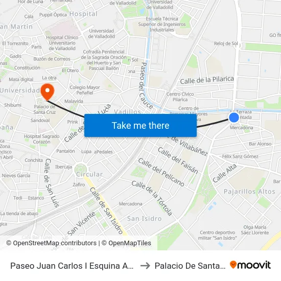 Paseo Juan Carlos I Esquina Abejaruco to Palacio De Santa Cruz map