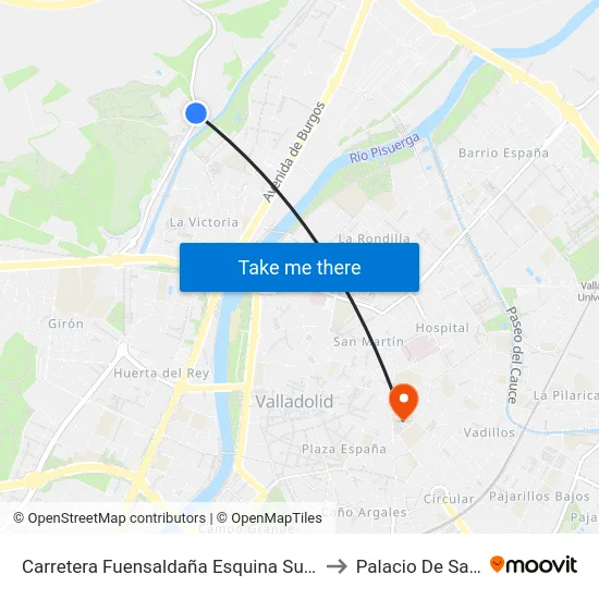 Carretera Fuensaldaña Esquina Subida Fuente El Sol to Palacio De Santa Cruz map