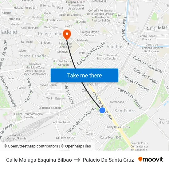 Calle Málaga Esquina Bilbao to Palacio De Santa Cruz map