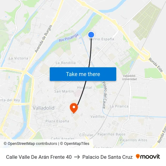 Calle Valle De Arán Frente 40 to Palacio De Santa Cruz map