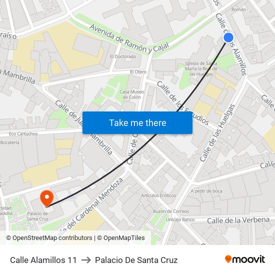 Calle Alamillos 11 to Palacio De Santa Cruz map