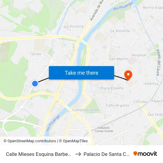 Calle Mieses Esquina Barbecho to Palacio De Santa Cruz map