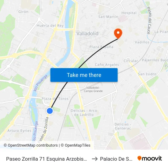 Paseo Zorrilla 71 Esquina Arzobispo García Goldáraz to Palacio De Santa Cruz map