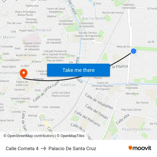 Calle Cometa 4 to Palacio De Santa Cruz map