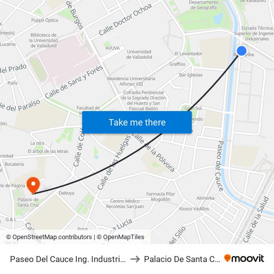 Paseo Del Cauce Ing. Industriales to Palacio De Santa Cruz map