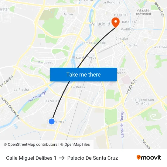 Calle Miguel Delibes 1 to Palacio De Santa Cruz map