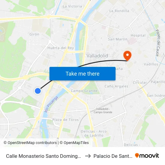 Calle Monasterio Santo Domingo De Silos 3 to Palacio De Santa Cruz map