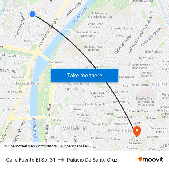 Calle Fuente El Sol 31 to Palacio De Santa Cruz map