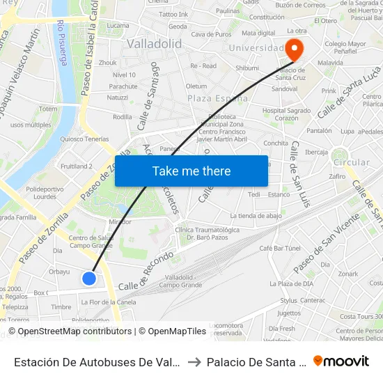Estación De Autobuses De Valladolid to Palacio De Santa Cruz map