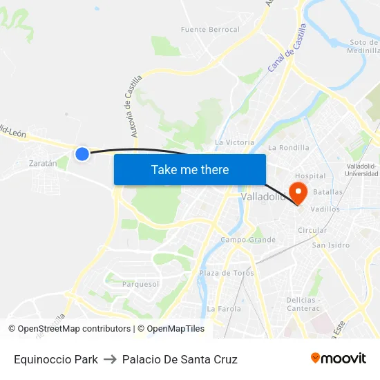 C.C. Equinoccio Park (Zaratán) to Palacio De Santa Cruz map
