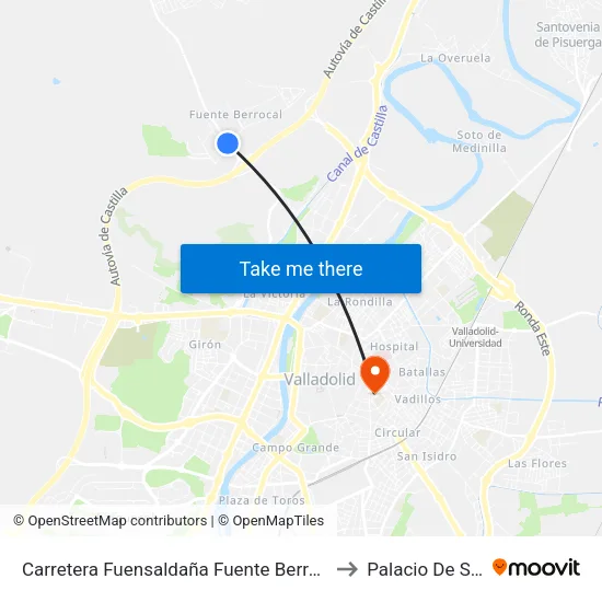 Valladolid. Ctra. Fuensaldaña (Fuente Berrocal, Junto Gasolinera) to Palacio De Santa Cruz map