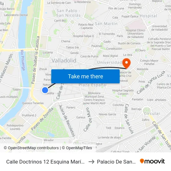 Calle Doctrinos 12 Esquina María De Molina to Palacio De Santa Cruz map