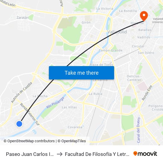 Paseo Juan Carlos I 1 to Facultad De Filosofía Y Letras map