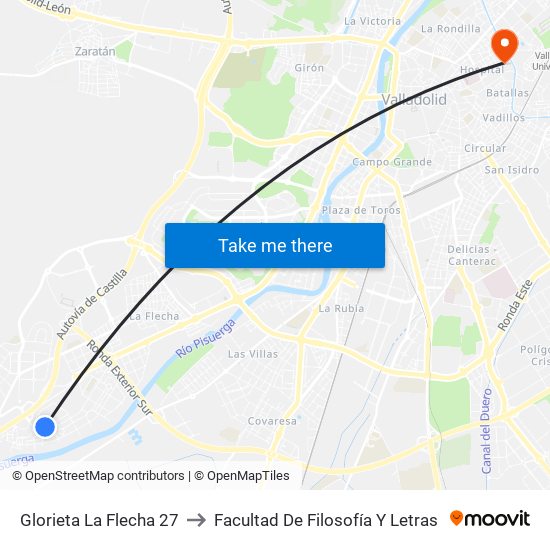 Glorieta La Flecha 27 to Facultad De Filosofía Y Letras map