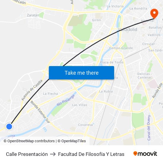 Calle Presentación to Facultad De Filosofía Y Letras map