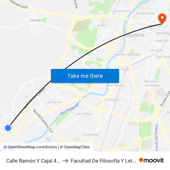 Calle Ramón Y Cajal 49b to Facultad De Filosofía Y Letras map