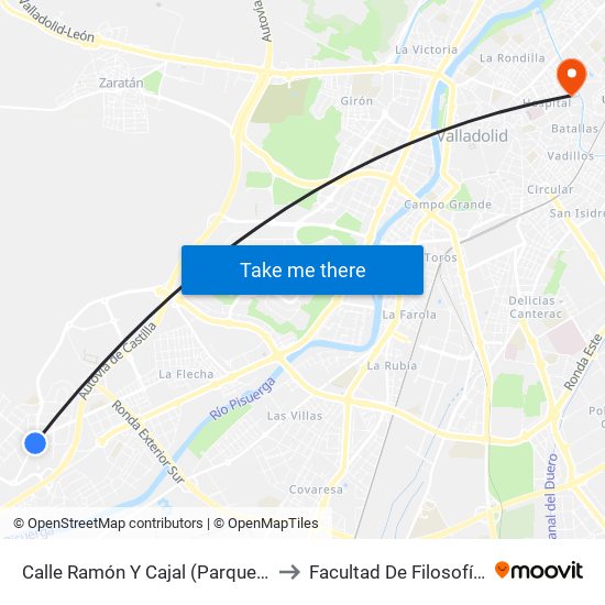 Calle Ramón Y Cajal (Parque De Mayores) to Facultad De Filosofía Y Letras map