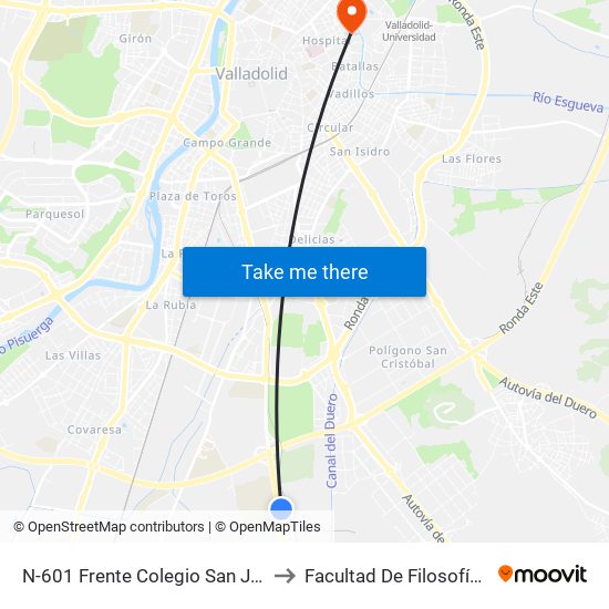 N-601 Frente Colegio San Juan De Dios to Facultad De Filosofía Y Letras map