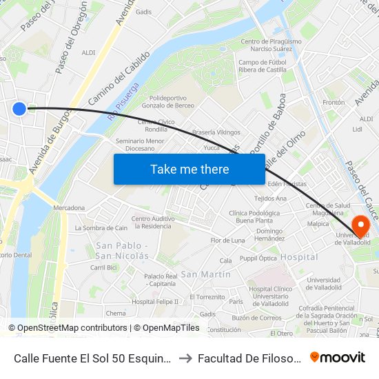 Calle Fuente El Sol 50 Esquina San Sebastián to Facultad De Filosofía Y Letras map