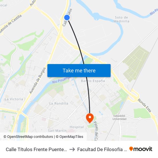 Calle Títulos Frente Puente De Hierro to Facultad De Filosofía Y Letras map