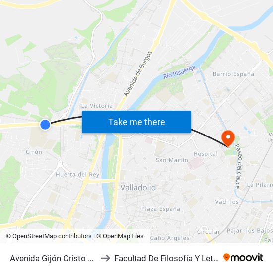 Avenida Gijón Cristo Rey to Facultad De Filosofía Y Letras map