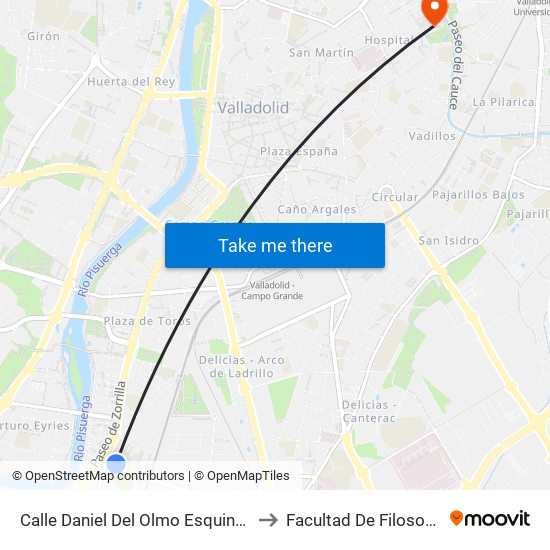 Calle Daniel Del Olmo Esquina Paseo Zorrilla to Facultad De Filosofía Y Letras map