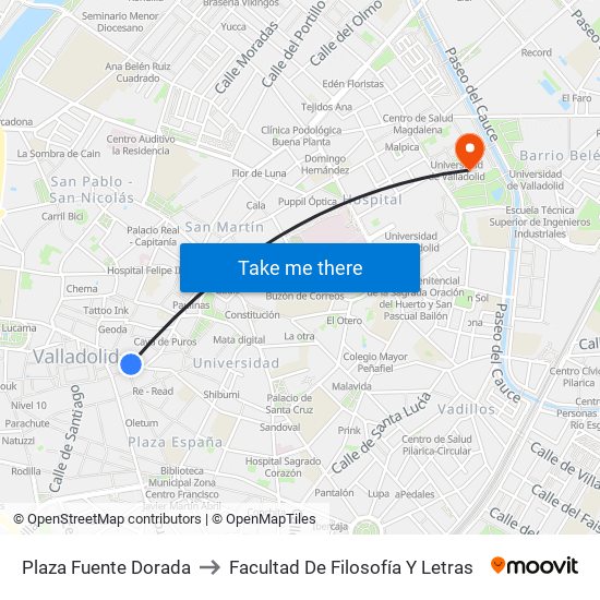 Plaza Fuente Dorada to Facultad De Filosofía Y Letras map