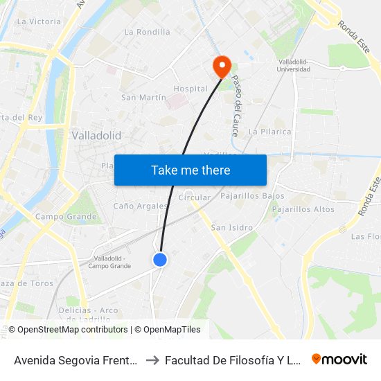 Avenida Segovia Frente 57 to Facultad De Filosofía Y Letras map