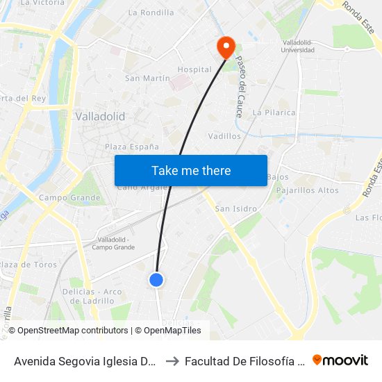Avenida Segovia Iglesia Del Carmen to Facultad De Filosofía Y Letras map