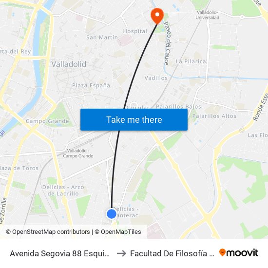 Avenida Segovia 88 Esquina Hornija to Facultad De Filosofía Y Letras map