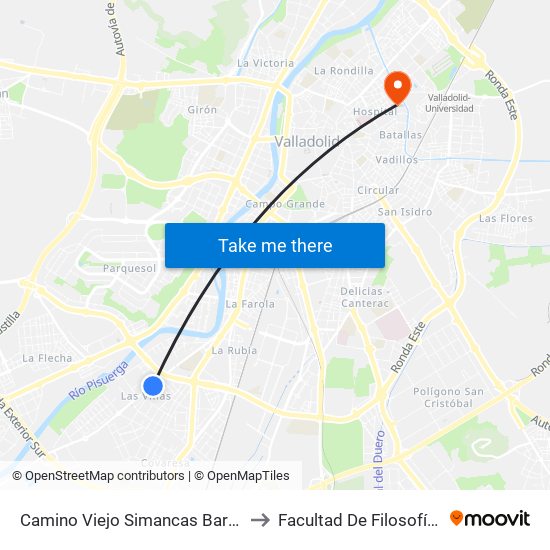 Camino Viejo Simancas Barrio Las Villas to Facultad De Filosofía Y Letras map