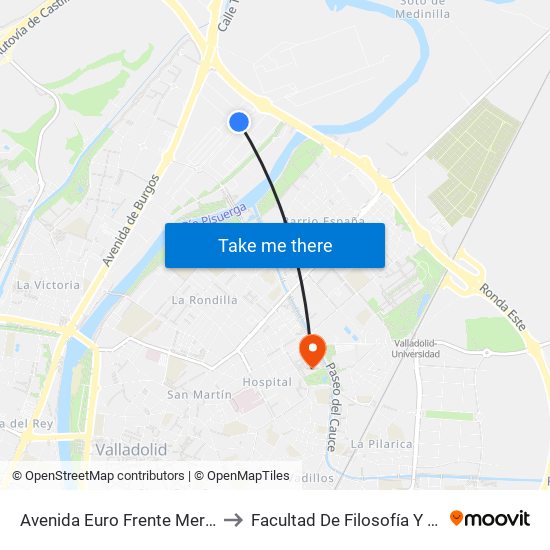 Avenida Euro Frente Mercaolid to Facultad De Filosofía Y Letras map