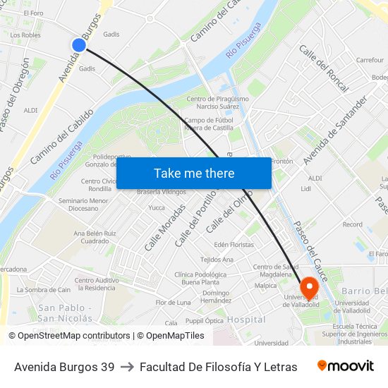 Avenida Burgos 39 to Facultad De Filosofía Y Letras map