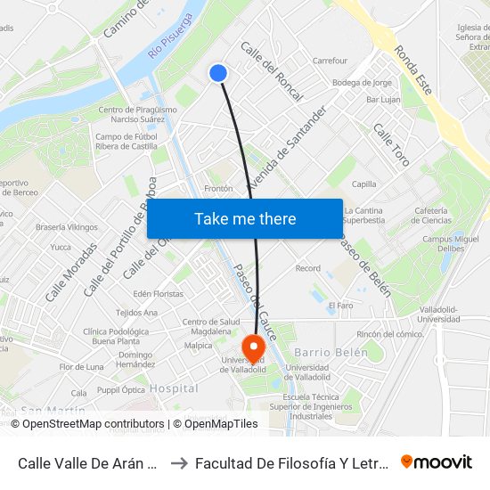 Calle Valle De Arán 48 to Facultad De Filosofía Y Letras map