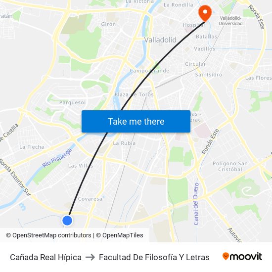 Cañada Real Hípica to Facultad De Filosofía Y Letras map