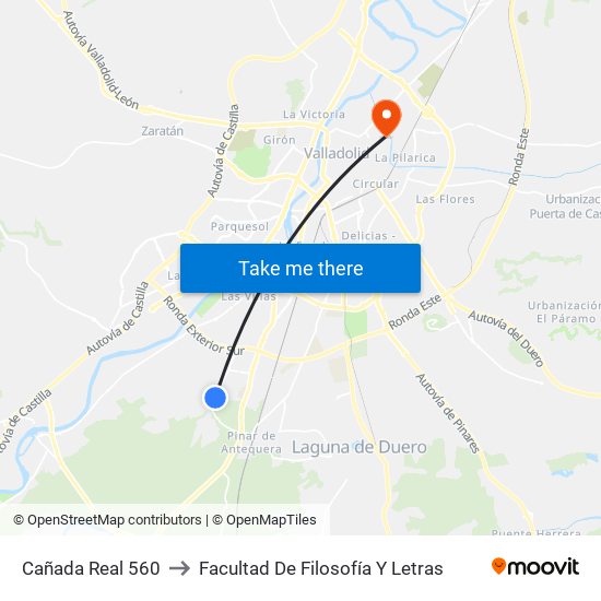 Cañada Real 560 to Facultad De Filosofía Y Letras map