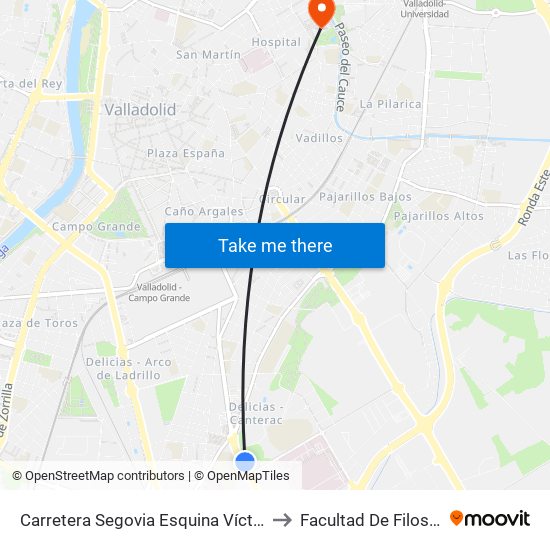 Carretera Segovia Esquina Víctimas Del Terrorismo to Facultad De Filosofía Y Letras map