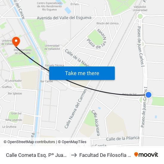 Calle Cometa Esq. Pº Juan Carlos 1 to Facultad De Filosofía Y Letras map