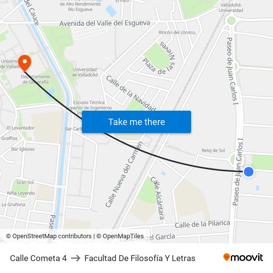 Calle Cometa 4 to Facultad De Filosofía Y Letras map