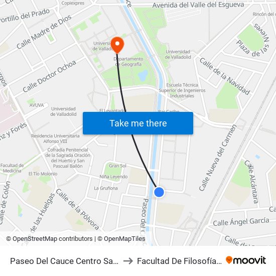 Paseo Del Cauce Centro Salud Pilarica to Facultad De Filosofía Y Letras map